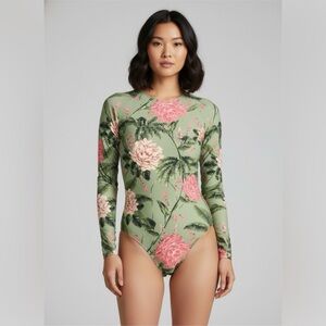 Agua Bendita Green and Pink Floral Bodysuit